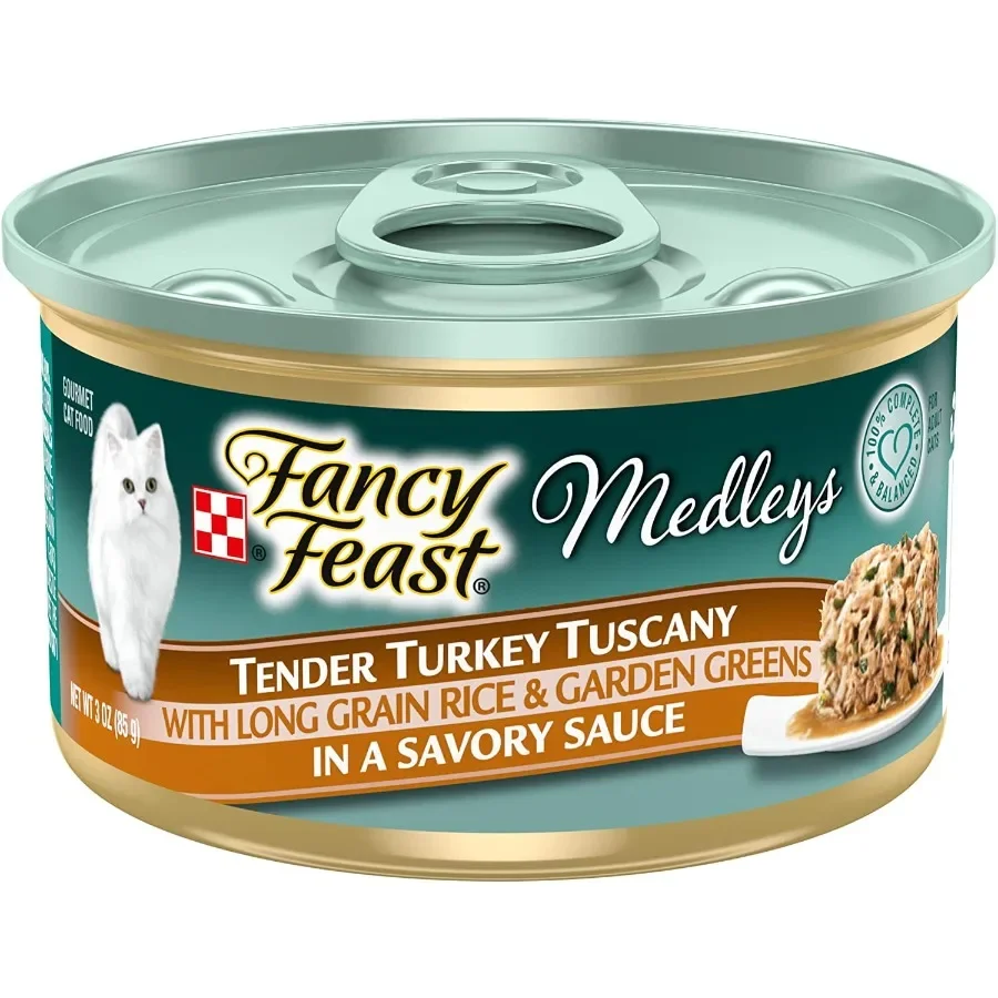 Fancy Feast Medleys Tender Turkey Tuscany With Long Grain Rice and Garden Greens in a Savory Sauce Adult Wet Cat Food, 3 Ounce