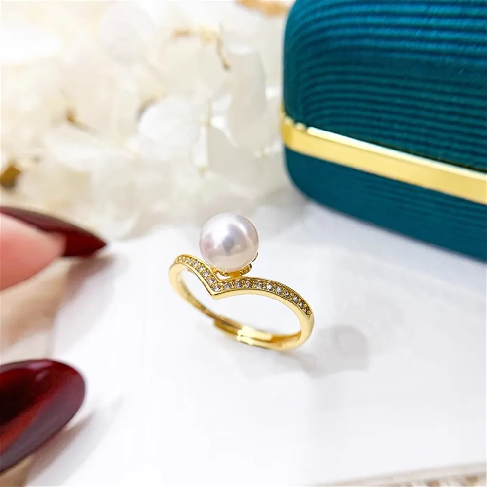 

DIY Pearl Accessories S925 Sterling Silver Ring Empty Holder Concealer Gold Silver Silver Jewelry Holder Fit 7-8mm Round Flat