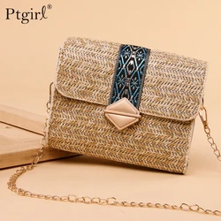 2023 New Square Straw Bags Women Fashion Rattan Messenger Bag Ptgirl Handbag bolsas sacos соломенная сумка clutch Crossbody bag