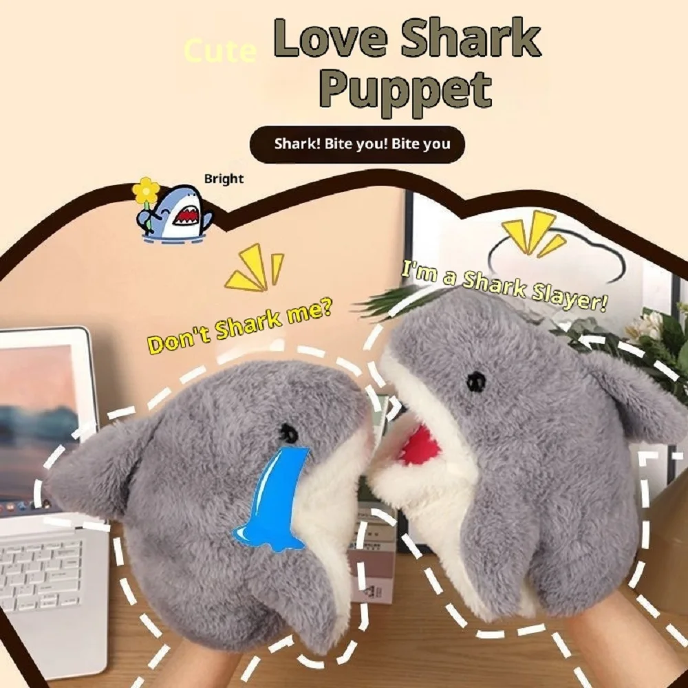 20cm Greedy Little Shark Hand Puppet Gloves With Open Mouth Plush Shark Hand Interactive Toy Battle Kids Children Gifts