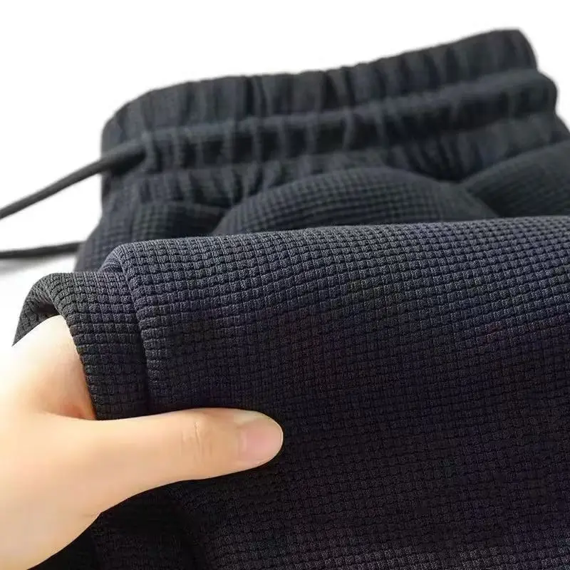 2026 Hot Sale European American Men Waffle Knit Straight Pants Elastic Drawstring Breathable Loose Streetwear Sweatpants with