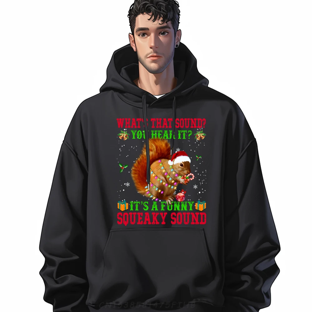 It is A Funny Squeaky Sound Sweater Christmas Squirrel Black Graphic Tees Men's Oversize Long Sleeve New Years Eve