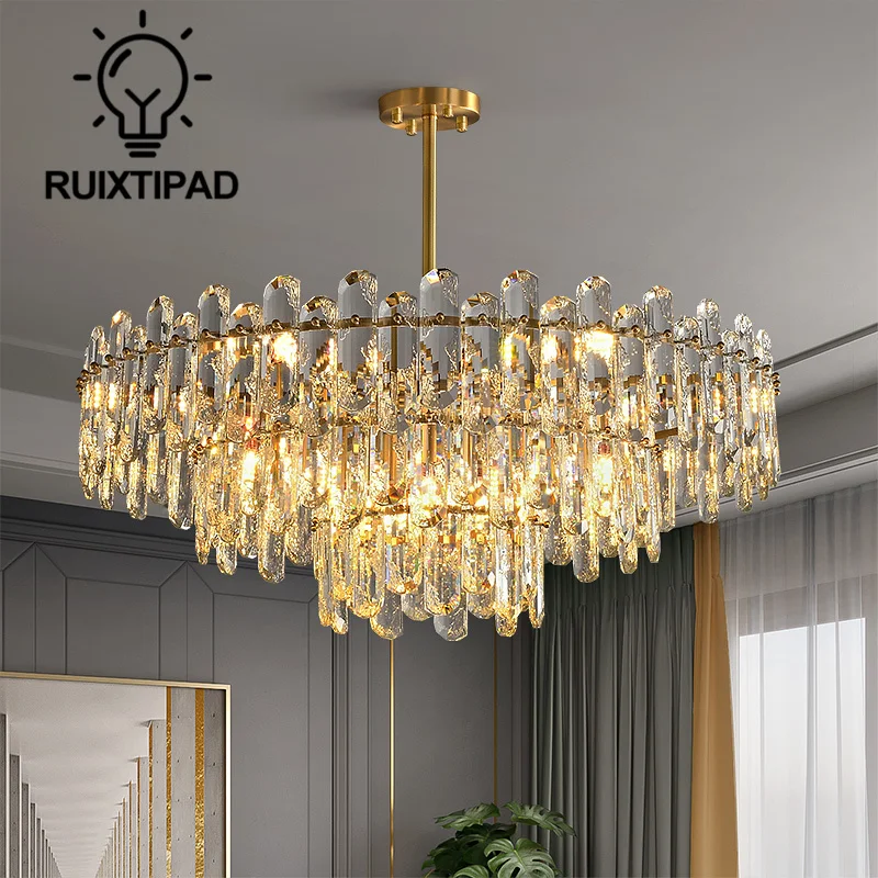 

Pipe Erected Chandelier Lights Luxury Crystal for Living Room Bar Lobby Villa Loft Home Decor Gold Pendant Lights Fixture Items