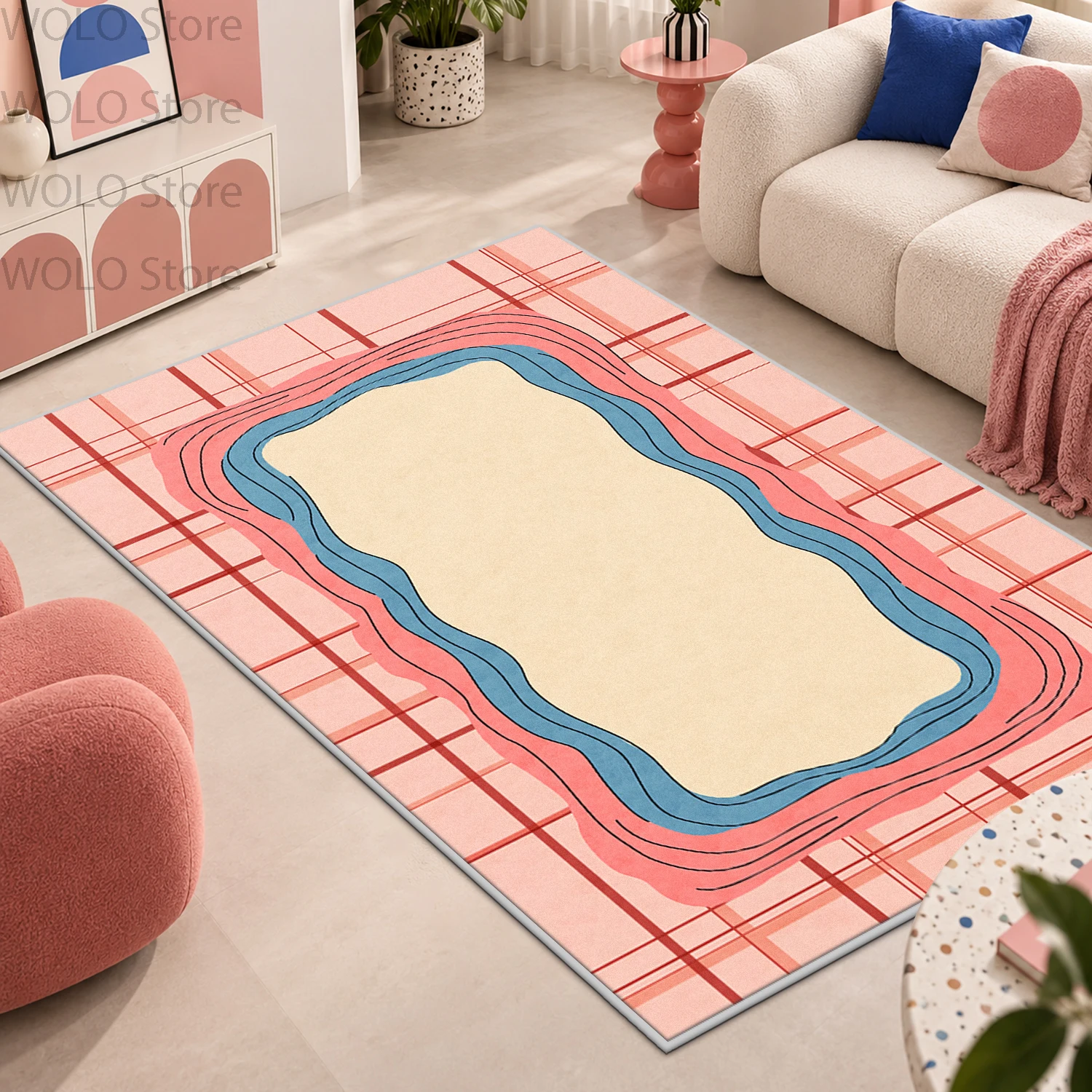 Matisse Art Dopamine Line Decor Non-Slip Area Living Room Rug Soft Stain Resistant Room Carpet Pink Washable Bedside Floor Mat