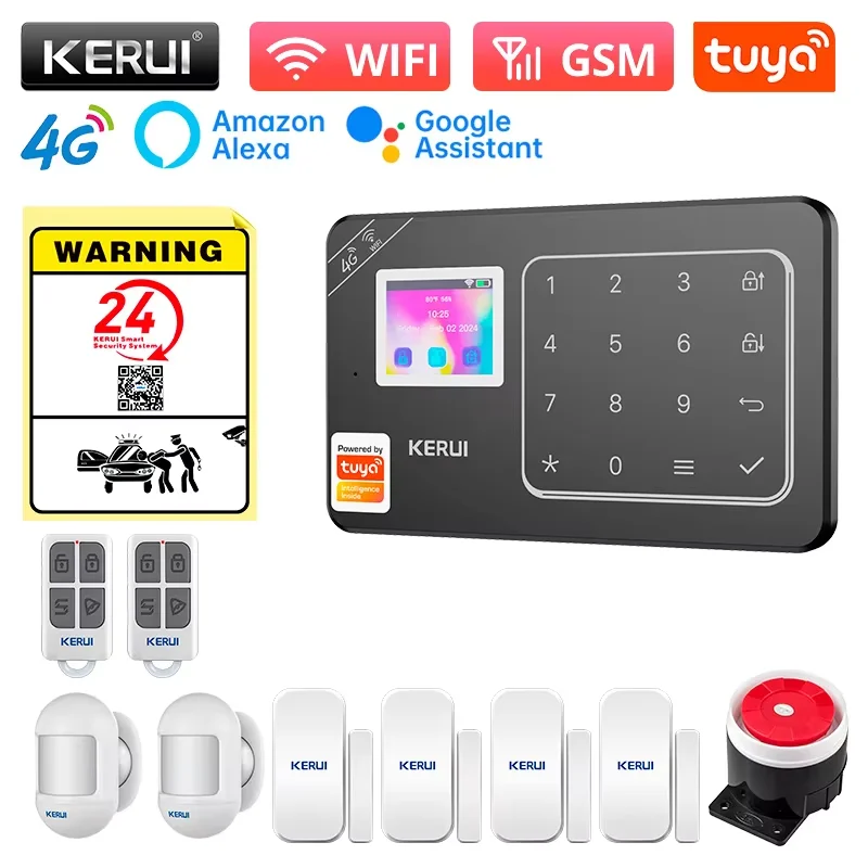 

KERUI Tuya Smart WiFi/4G GSM Home Alarm System and Motion Sensor Door Sensor 433mhz Security Protection Alexa Burglar Alarm W184