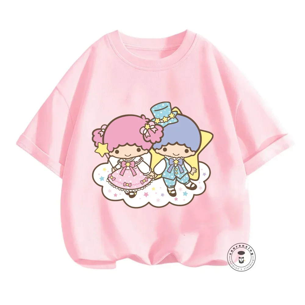 Trendy Little Twin Stars Apparel Irresistibly Kawaii Summer T-Shirts with Simple O-Neck Design for Fashion-Forward Boys Girls