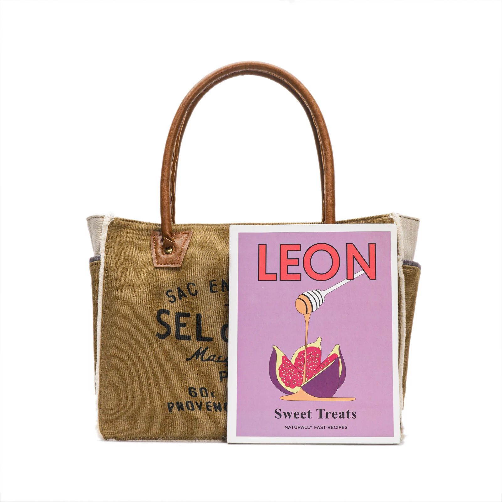 Lamyba Sel De Mer Canvas HandBag Tote Bag Upcycled Vegan Leather Small Brown