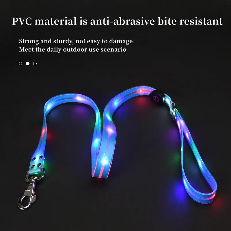 Pet light-up collar leash LED flashing collar USB charging dog walking pulling belt adjustable dog collar fashion pet supplies