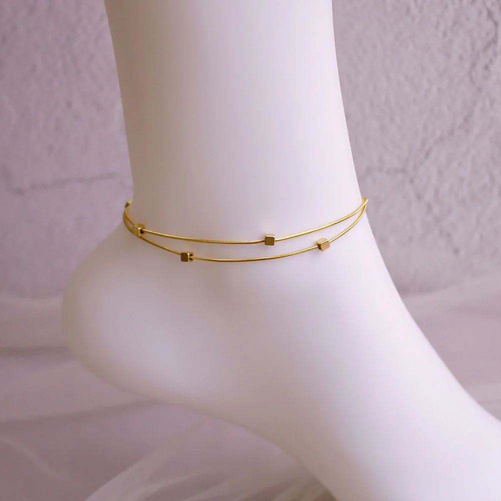 

Adjustable Double Layer Titanium Steel Anklet Women Beach Plated Chain Feet Anklets For Female Xmas Gift