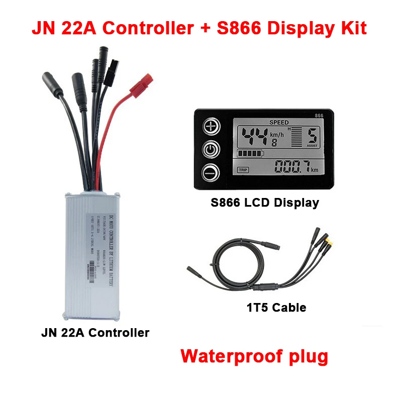 Electric Bicycle 36V/48V Controller e-Bike 9-Tube JN 22A Controller WP Plug,S866 LCD display,For 500W Motor,refit Accessory