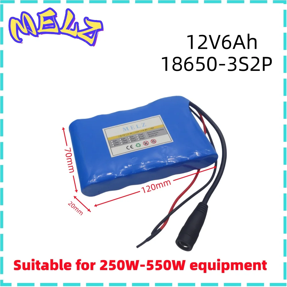 MELZ - New Portable 18650 3S2P 12V 6000mah Rechargeable Lithium ion Battery Pack for LED Lamp Backup Powe Etc+Charger