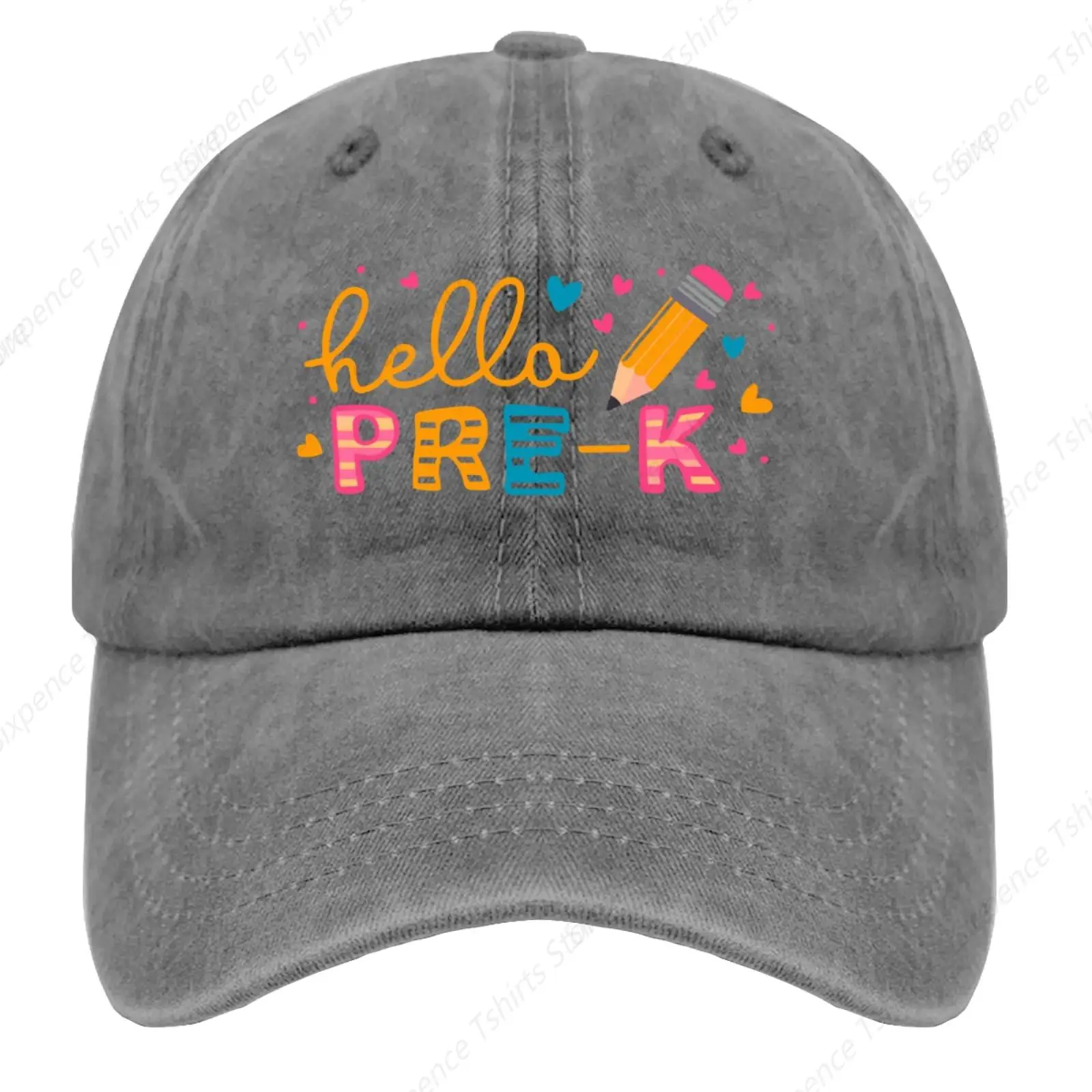 Hello Pre K Back to School First Day of School Caps Baseball Hat for Women Pigment Gray Golf Hat Gifts for