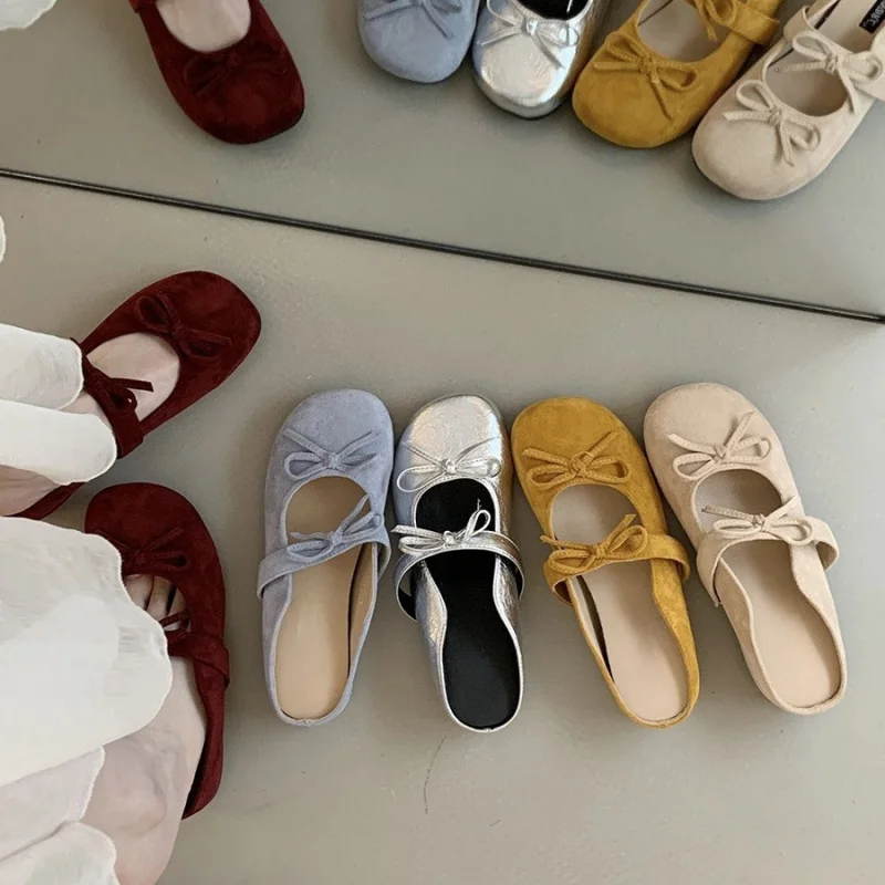 

French Ballet-Style Flat Shoes, Retro Platform Slippers With Built-In Height, And Outerwear-Style Bows For Women'S Shoes