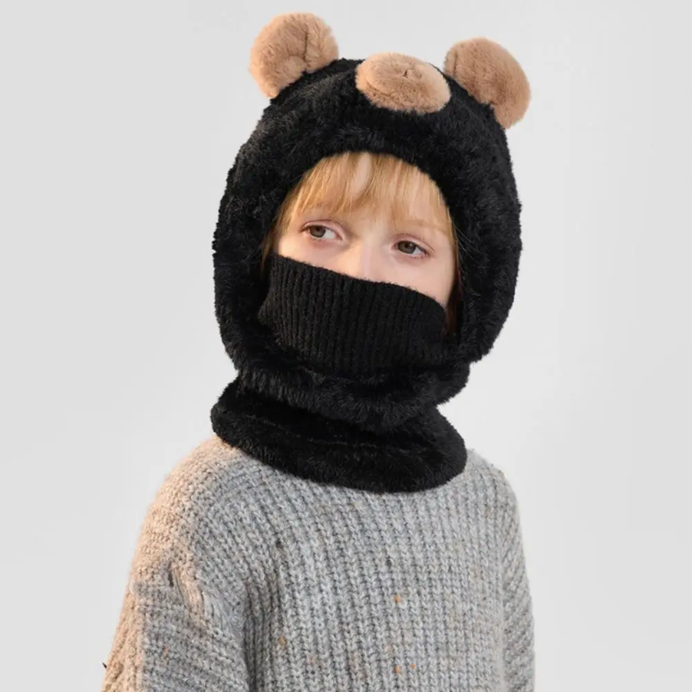 قبعة بلوفر للأطفال قبعة بالاكلافا سميكة دافئة متكاملة لحماية الأذن وشاح للرقبة مقاومة للرياح للأطفال قبعة الدب تستخدم الأطفال