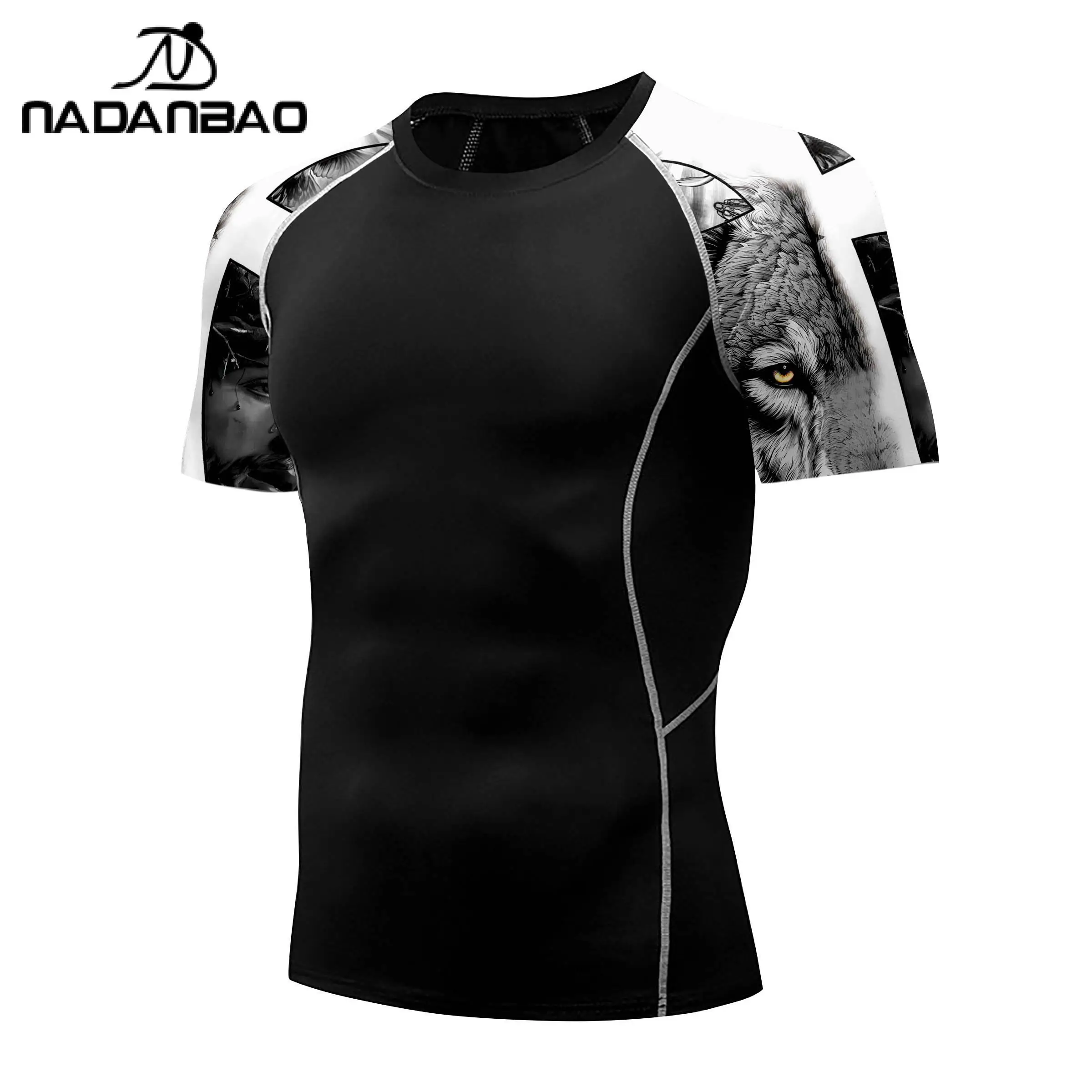 Nadanbao Men Casual Swimsuits T-Shirt Animation Printing Black Fashion Tops Beach Swimwear Gym Fitness Bodysuit Surfing Wetsuit