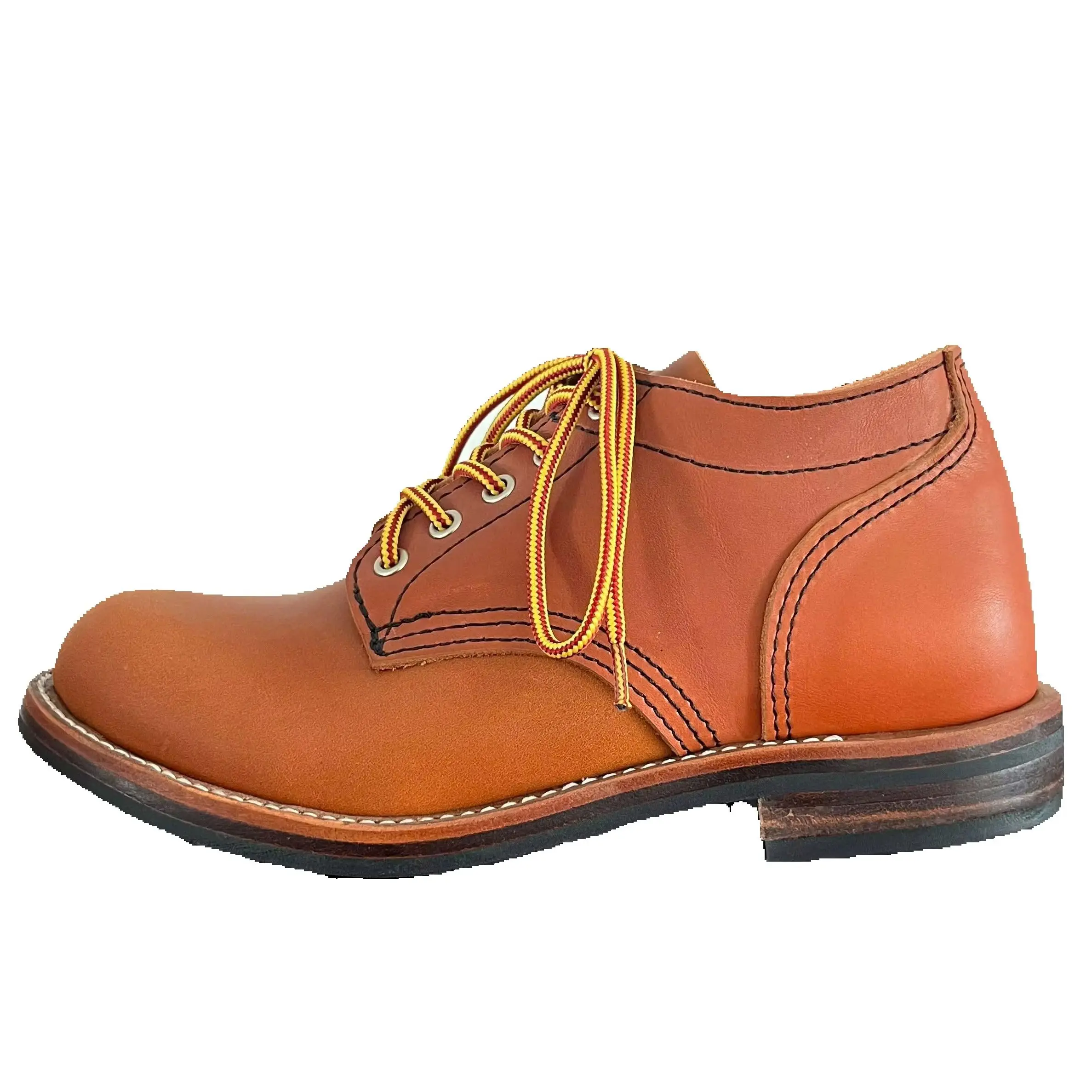C428 Vintage Men Moc‑Toe Leather Shoes Goodyear Welt Hand Stitching Low Top Lace‑Up Thick Sole Casual Work Shoes For Men Outdoor