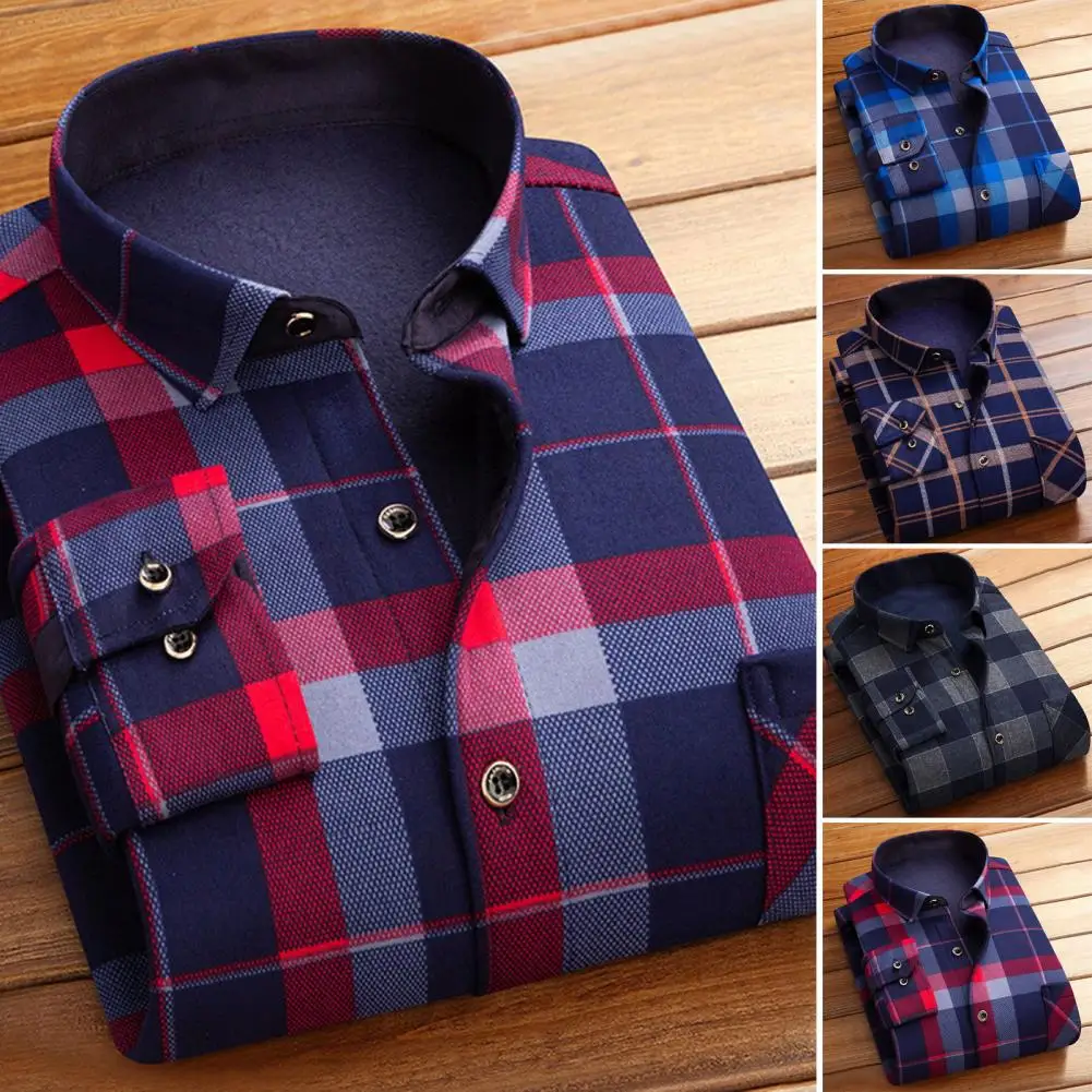 2023 Autumn and Winter New Fashion Plus Fleece Long-Sleeved Plaid Shirt Men\'s Casual Loose Comfortable Warm High-Quality Shirt