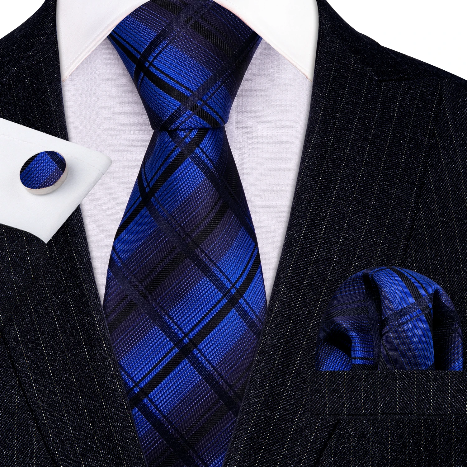Yellow Plaid Ties For Men Shirts Men\'s Tie Handkerchief Cufflinks Set 15 Colors Neck Tie Fashion Design S-5241