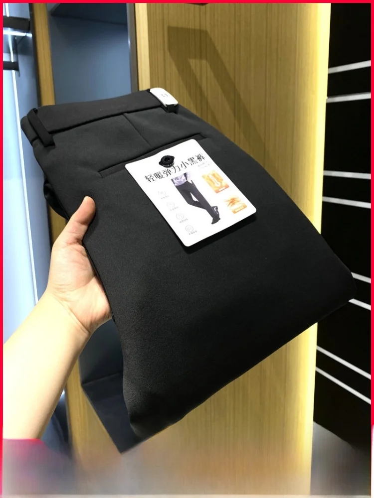 

Busin Casual Bla Pants Men's Fce Lined Elastic Waist Straight Leg Warm Comfortable Commuting Faion Urban Sle