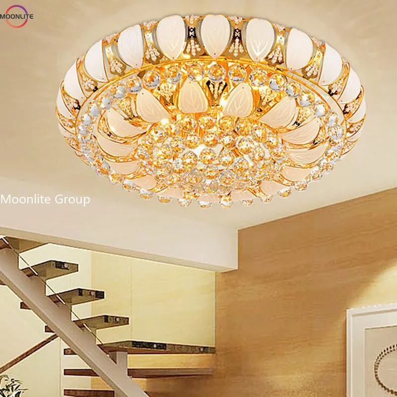 Imagem -04 - Luxo Ouro Grande Luz de Teto k9 Brilhante Cristal Deslumbrante Sala de Estar Forma de Lótus Decoração de Luz de Casa Dourada