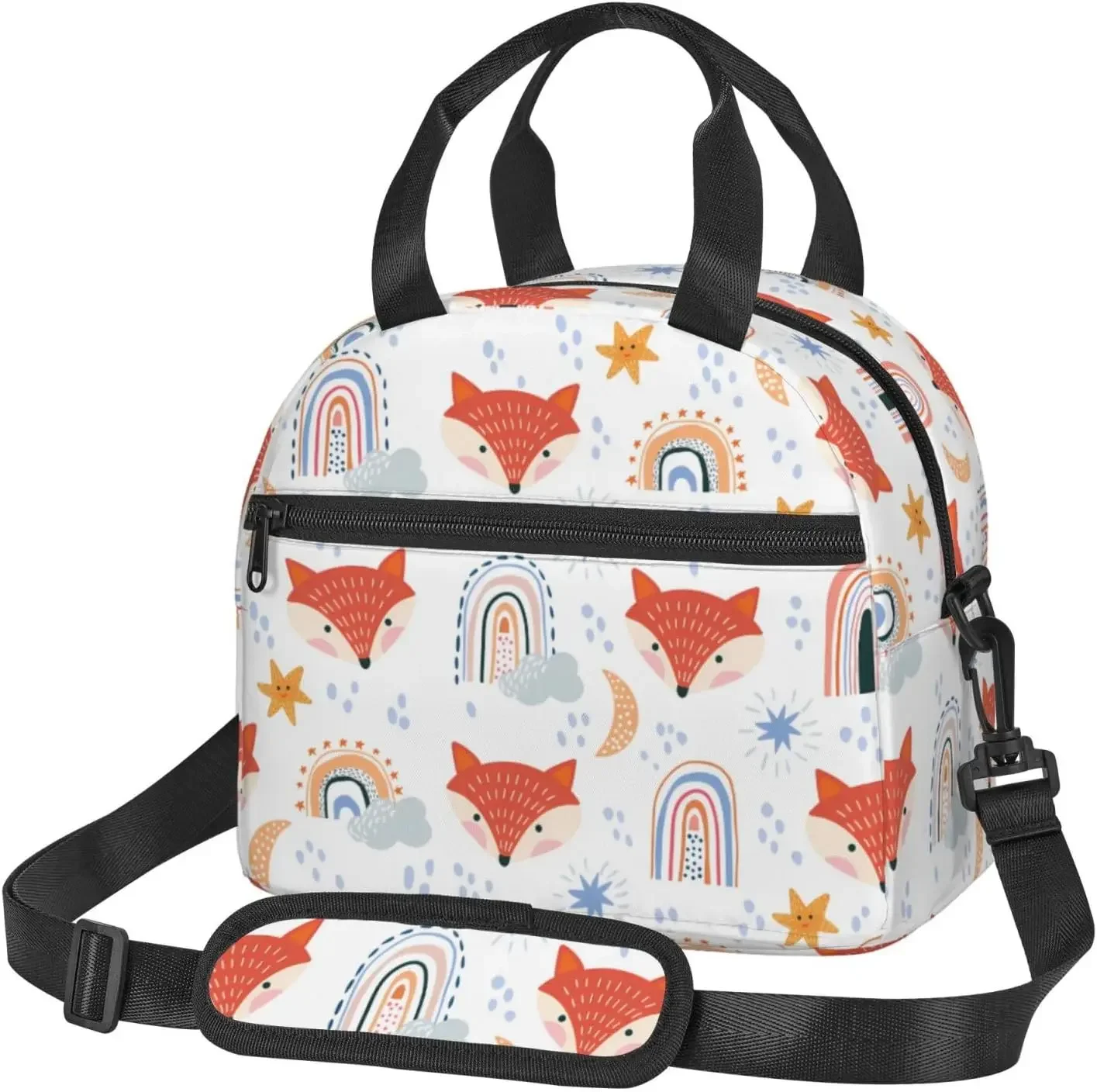 

Cute Cartoon Fox Rainbow Lunch Bag Insulated with Adjustable Shoulder Strap for Office Picnic