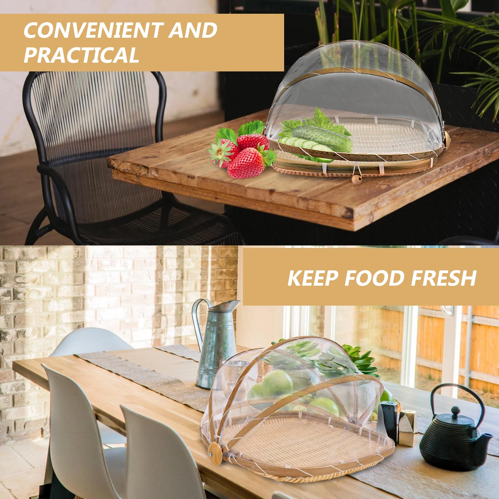 

1Pcs Bamboo Basket Food Cover Woven Dish Protector Foldable Kitchen Storage Cover Insect Prevention Tool for Outdoor Indoor Use