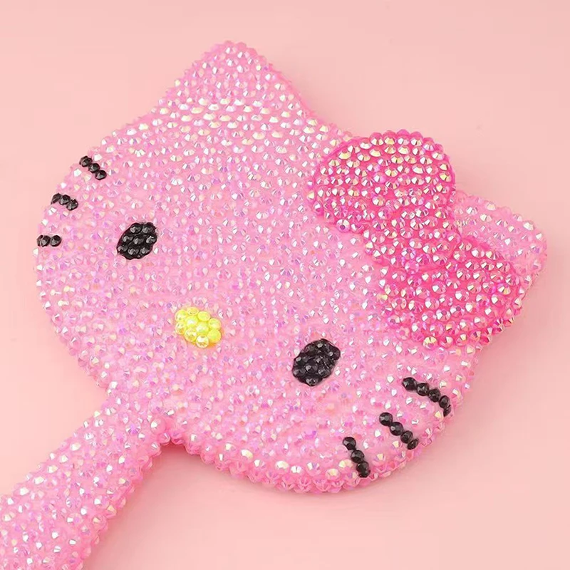 Sanrio Cartoon 1 Set Popular Handheld Makeup Mirror Cute Hello Kitty Mirror Girl DIY Diamond Handle Mirror Gift