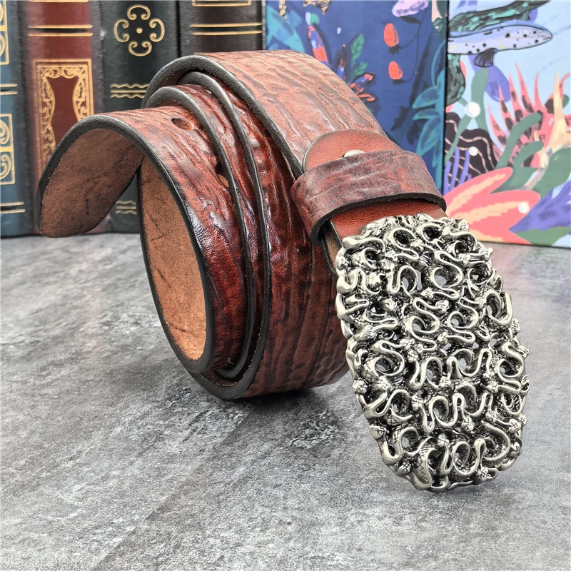 Cintura in metallo vintage con fibbia Cintura in vera pelle per uomo Cinturón Hombre Cintura larga in pelle di lusso Cintura in pelle da uomo MBT0033