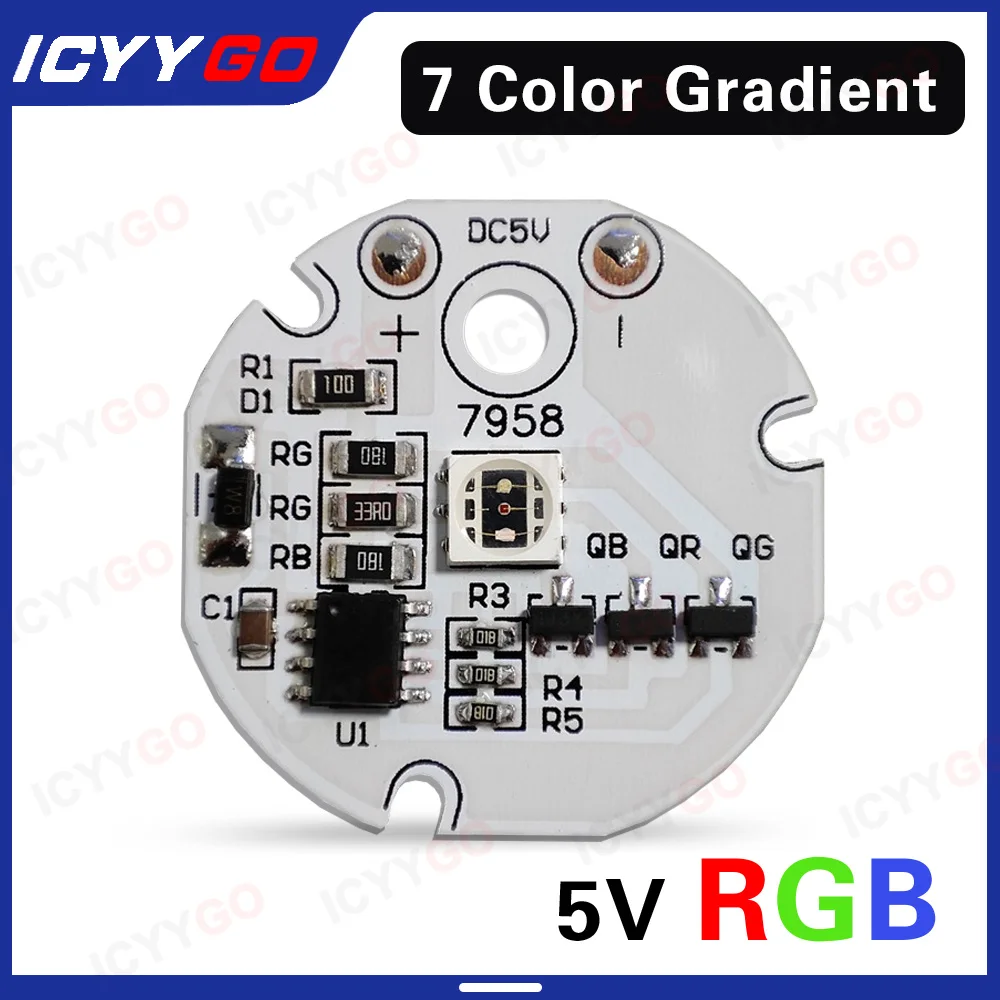 Placa de fuente de luz PCB RGB de 5V, 23MM, 30MM, 31M, 38MM, tablero de luz LED con gradiente de 7 colores, Control táctil remoto, tablero de luz RGB