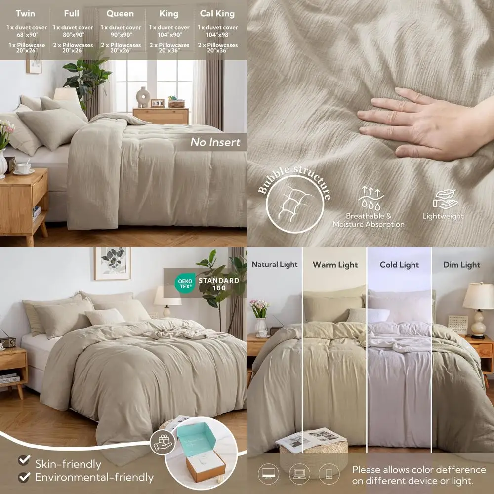 

California King Muslin Duvet Cover Set - 100% Soft Washed Cotton Linen, 3-Piece Breathable Lightweight Cover for Year-Round Comf
