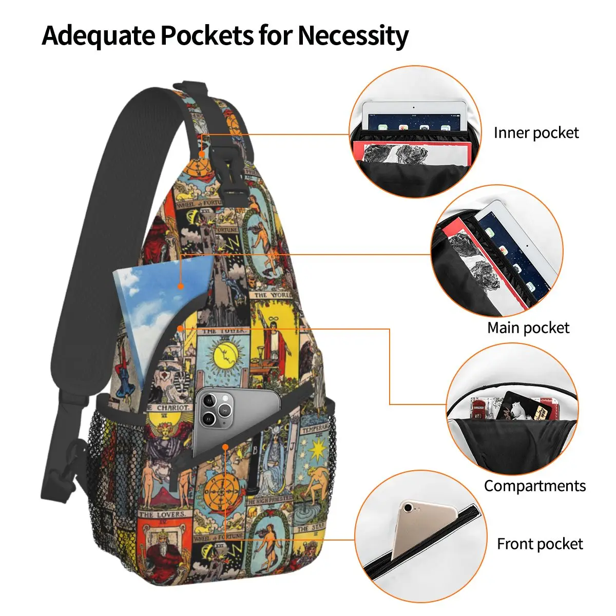 Die große Arcana von Tarot kleine Schulter tasche Brust Cross body Schulter rucksack Outdoor Wandern Tages rucksäcke Glück Hexen muster Tasche