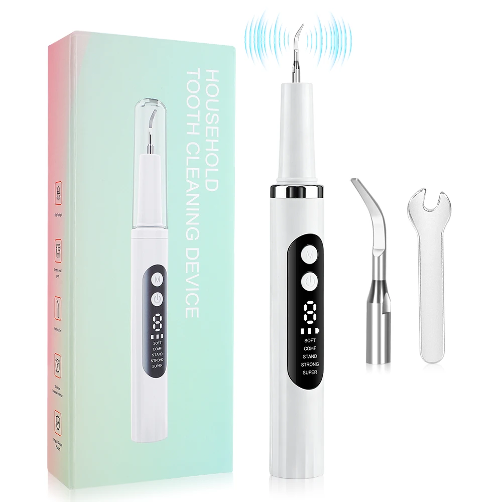 Electric Tooth Cleaner Rechargeable 5 Modes 9 Intensity Levels, Ultrasonic Dental Scaler with 5 Color LED Light for Plaque Remov