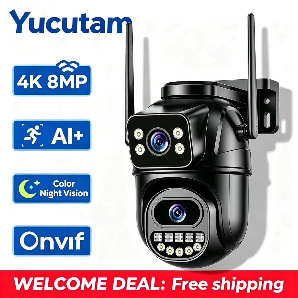 Outdoor Wireless Network Camera 8MP Dual Lens Camera 6K HD Dual Audio Full Color Night Vision  360° Security Surveillance Video