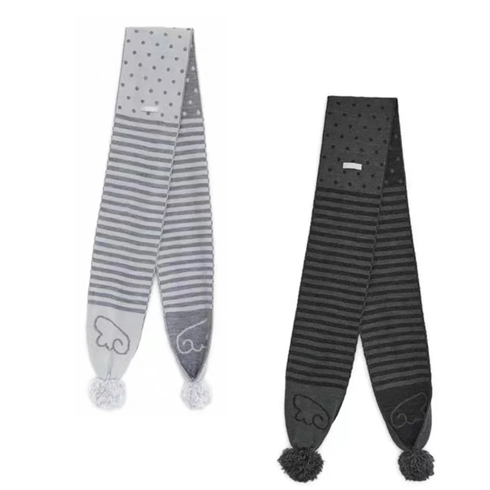 Winter Y2K Girls College Style Angel Wings Scarf Striped Polka Dot Japanese Retro Warm Scarf Versatile Sweater Coat Accessories
