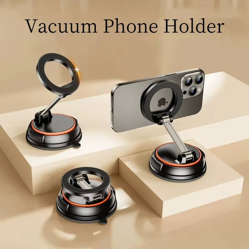 

Magnetic Vacuum Phone Holder for Shower/Mirror, 360° Adjustable Suction Cup Mount Compatible with IPhone 12-16 & Android