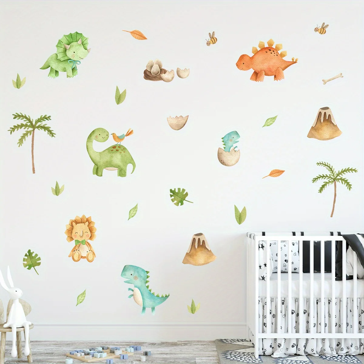 1 unidad de pegatinas de pared de dibujos animados de dinosaurio, León, árbol de coco, Era de dinosaurio, decoración para habitación de niños, sala de estar y guardería, calcomanías de pared