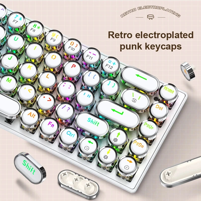 Punk Mechanical Keyboard 2.4G Bluetooth Wireless Type C Wired Tri-Mode RGB Backlit 68Keys Keypad Blue Axis Keyboard Universal
