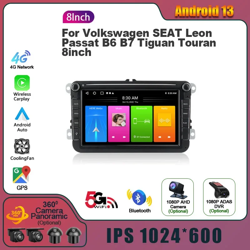 

8inch Android 13 For Volkswagen SEAT Leon Passat B6 B7 Tiguan Touran Screen Radio Multimedia Wireless Stereo 2 Din Screen