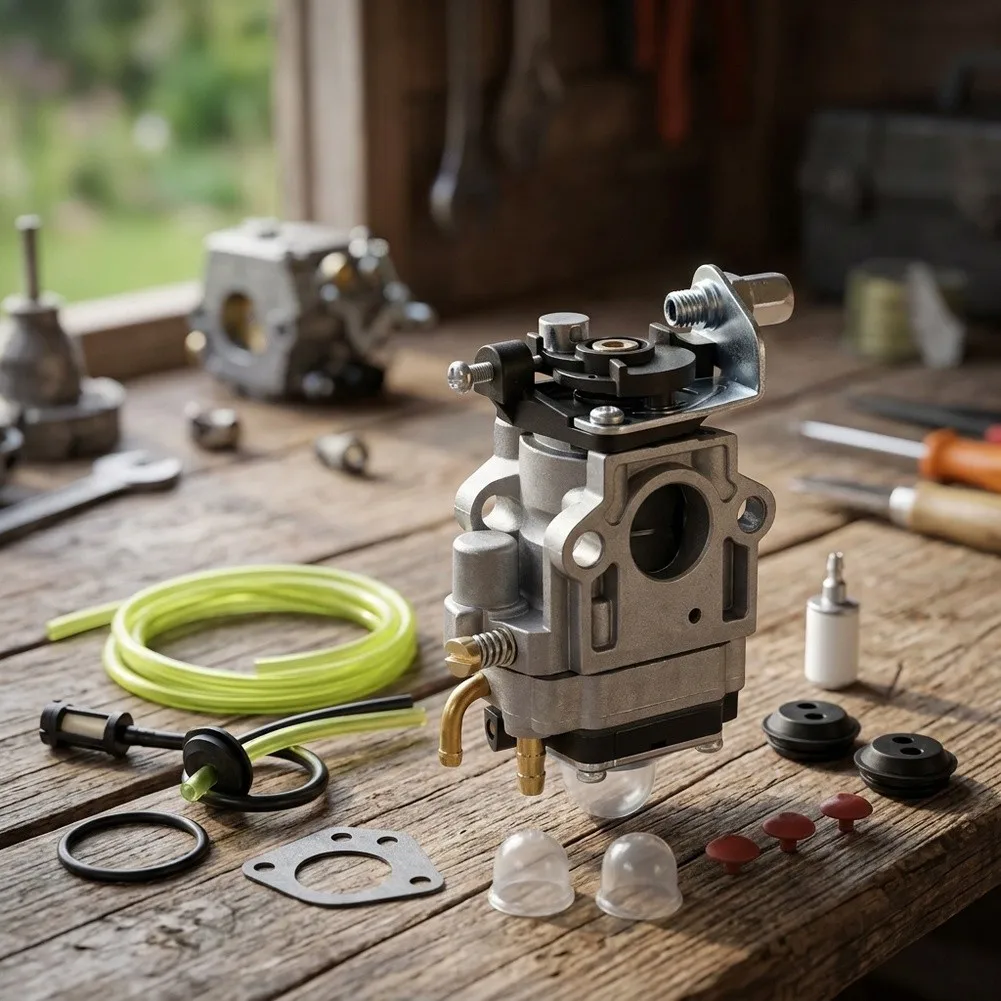 Carburettor Brush Cutter Kit 52cc 49cc 43cc with Gasket Hose and Start Pump Compatible with Various Garden and Lawn Equipment
