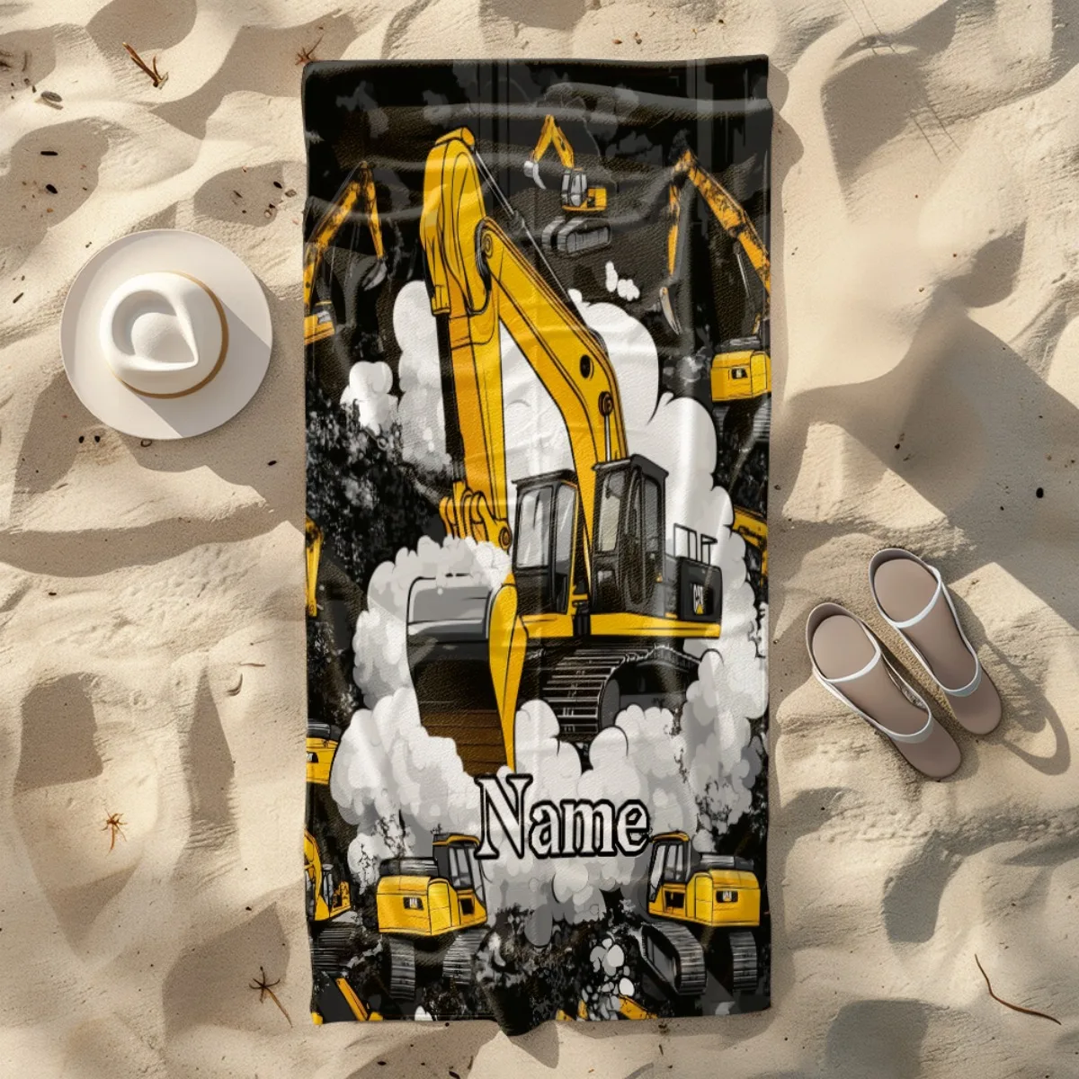 Custom Excavator Beach Towel Construction Truck Design Personalized Name Quick Dry Sand Free Large Bath Towel For Swimming Pool