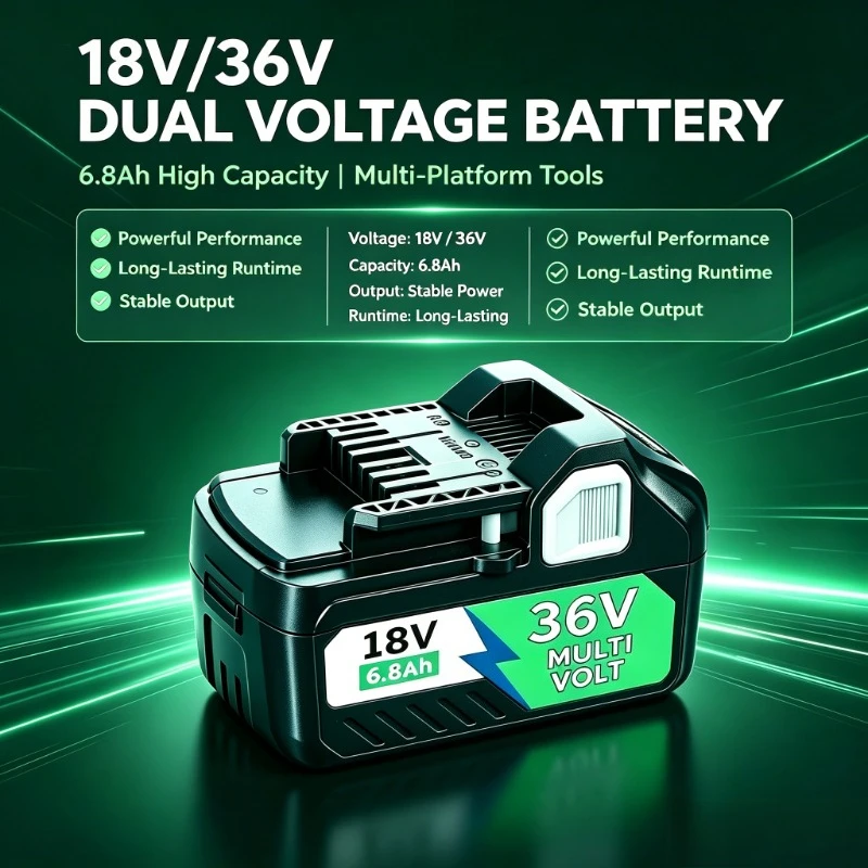6.8Ah 18V/36V MultiVolt Li-ion Replacement Battery For Hitachi HiKOKI Metabo HPT BSL36A18 BSL36B18 Cordless Power Tools With LED
