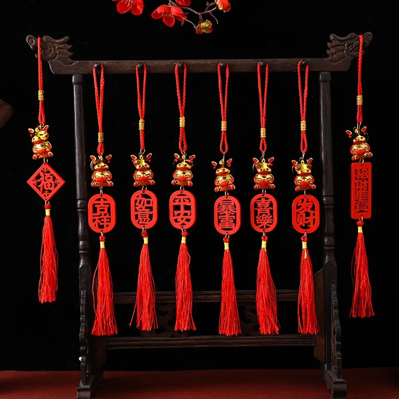 

2026 Подвески в виде лошади, подвесные подвески в китайском году, праздничный красный декор с кисточками для домашнего офиса, дерево бонсай, счастливые украшения