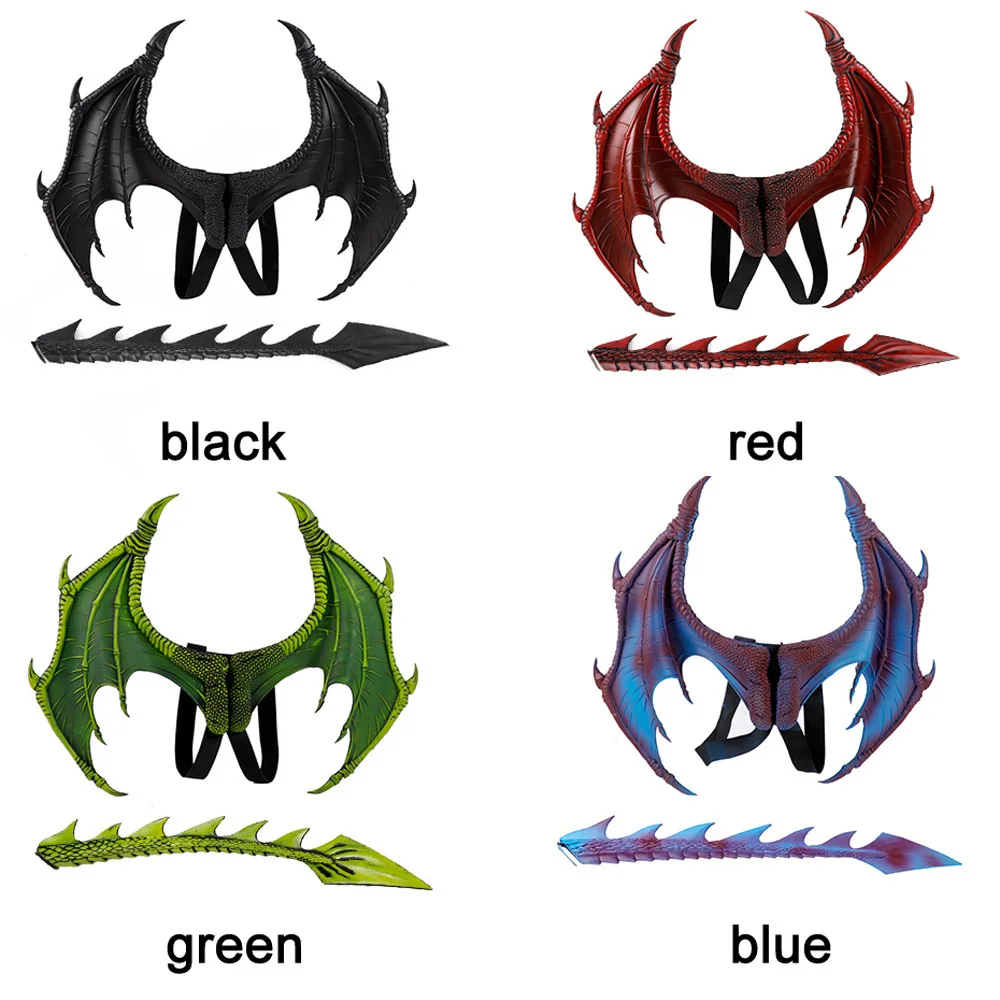 Dragon Costume for Kids Wings Dinosaur Tail Mask Set Dragon's Head Mask Kids Boy Girls Halloween Cosplay Props