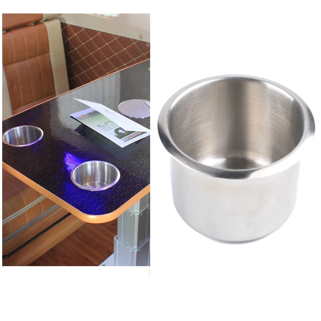 AC34-2PCS Marine Boat Yacht RV Recessed Cup Drink Can Holder Stainless Steel Drop-In Cup Holder
