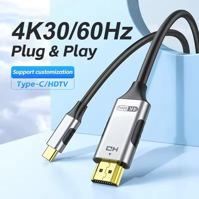USB C to HDMI-compatible Cable 4K@60Hz/30Hz Type C to HDMI 2.1 Cable Adapter For iPhone 16/15 MacBook Huawei PC TV Projector
