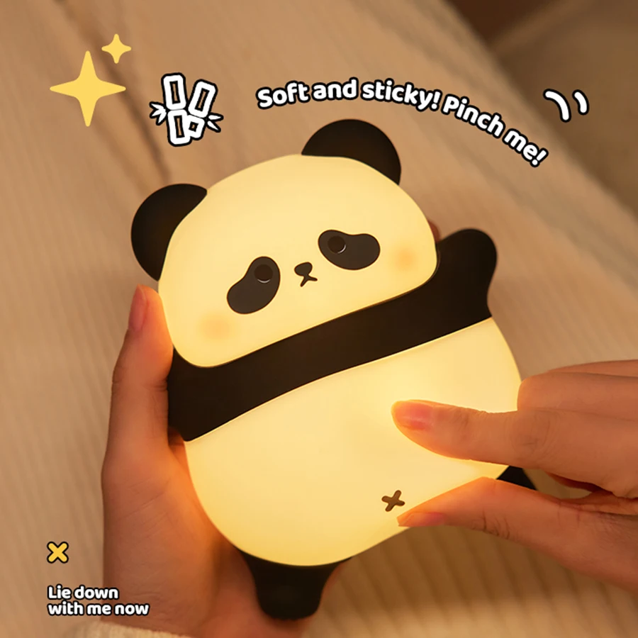 LED Night Light Cute Panda Silicone Lamp USB Rechargeable Timing Function Bedside Table Lamp Children Gift Home Decor Light