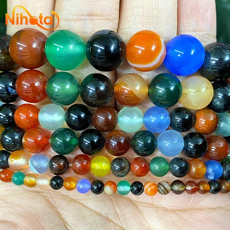 

Natural Stone Mix Color Agates Round Loose Beads for Handmade by hand DIY Bead Perles Jewelry Making 15" Strand 4/6/8/10/12mm