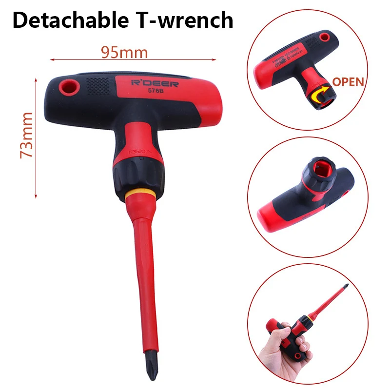 JUNEFOR 12 In 1 Insulated Screwdriver Set T-shaped Handle Magnetic Screwdriver Bits Kit Hand Tools Wrench 1000V Electrician Tool