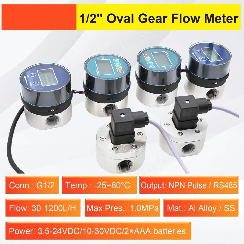 1/2 Inch Oval Gear Flow Meter Digital Fuel Oil Meter 485 Communication High Precision for Petroleum Diesel Chemical