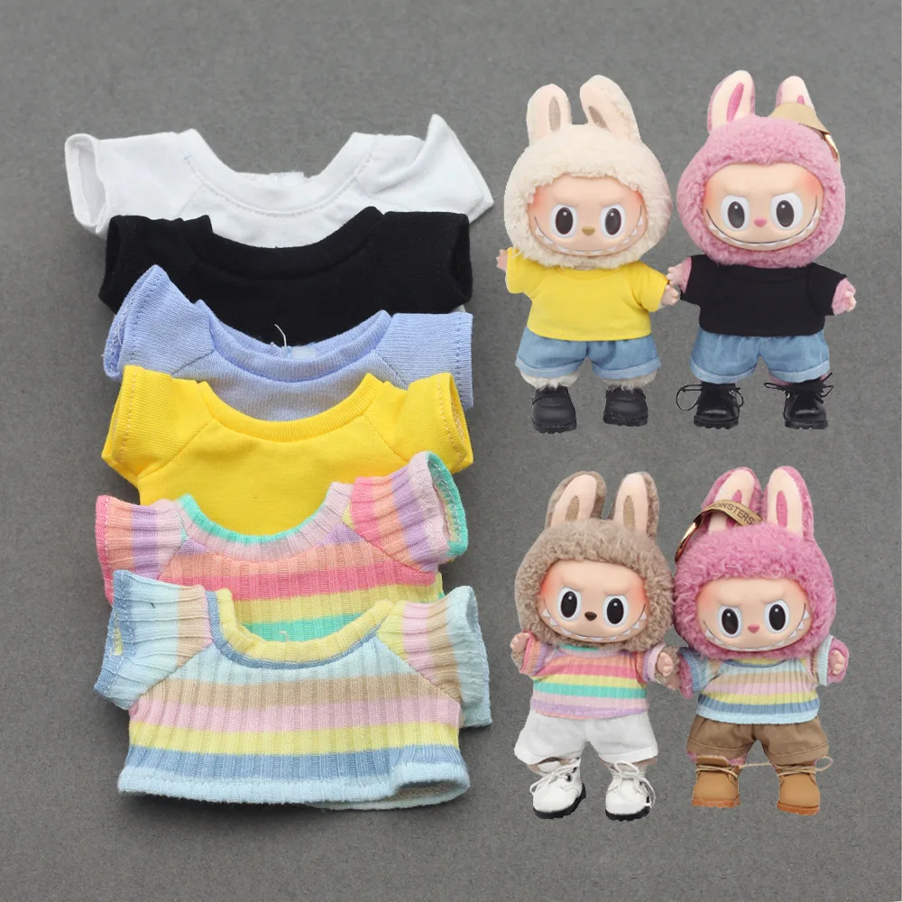 

15/17cm LABUBU Gen I/II Doll Outfits: Colorful T-Shirt – Sitting Party Series Accessories